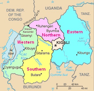 Carte des régions du Rwanda Carte des régions du Rwanda
