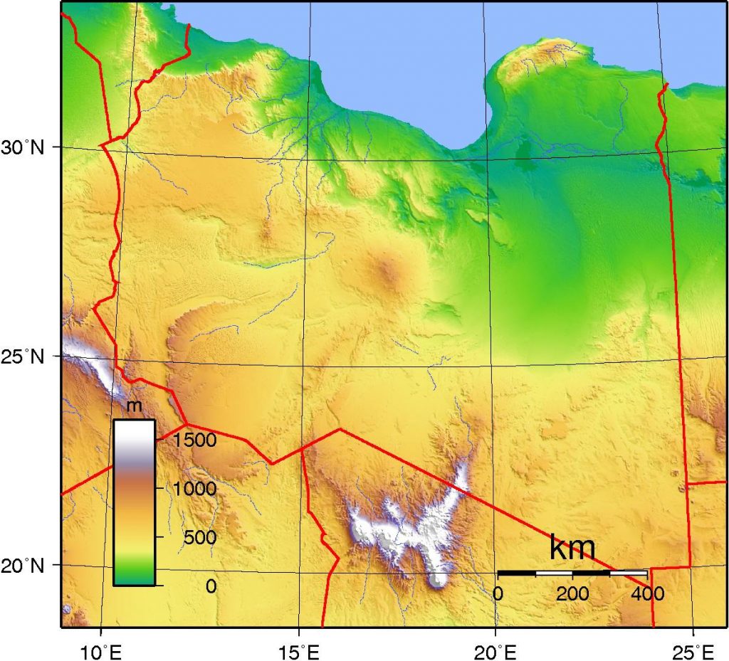 Carte du relief de la Libye Carte du relief de la Libye