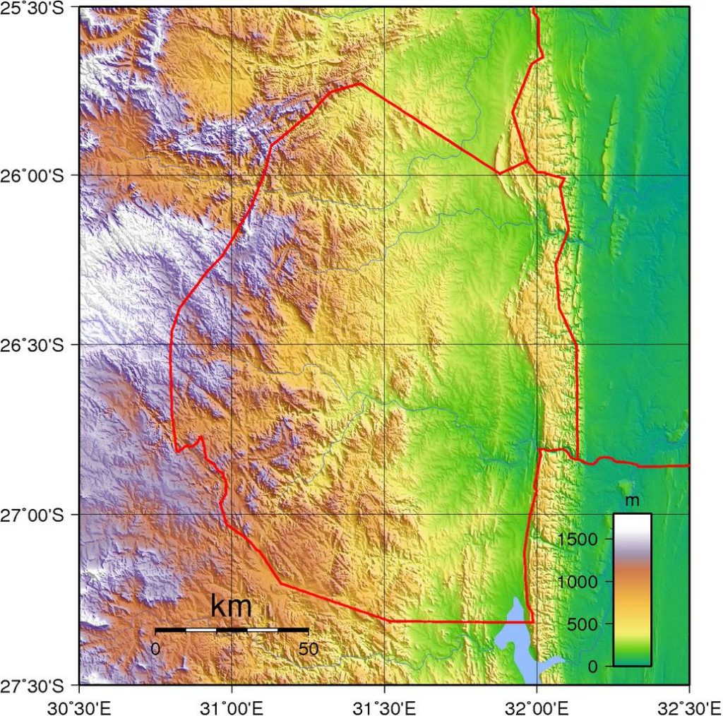 Carte du relief du Swaziland Carte du relief du Swaziland