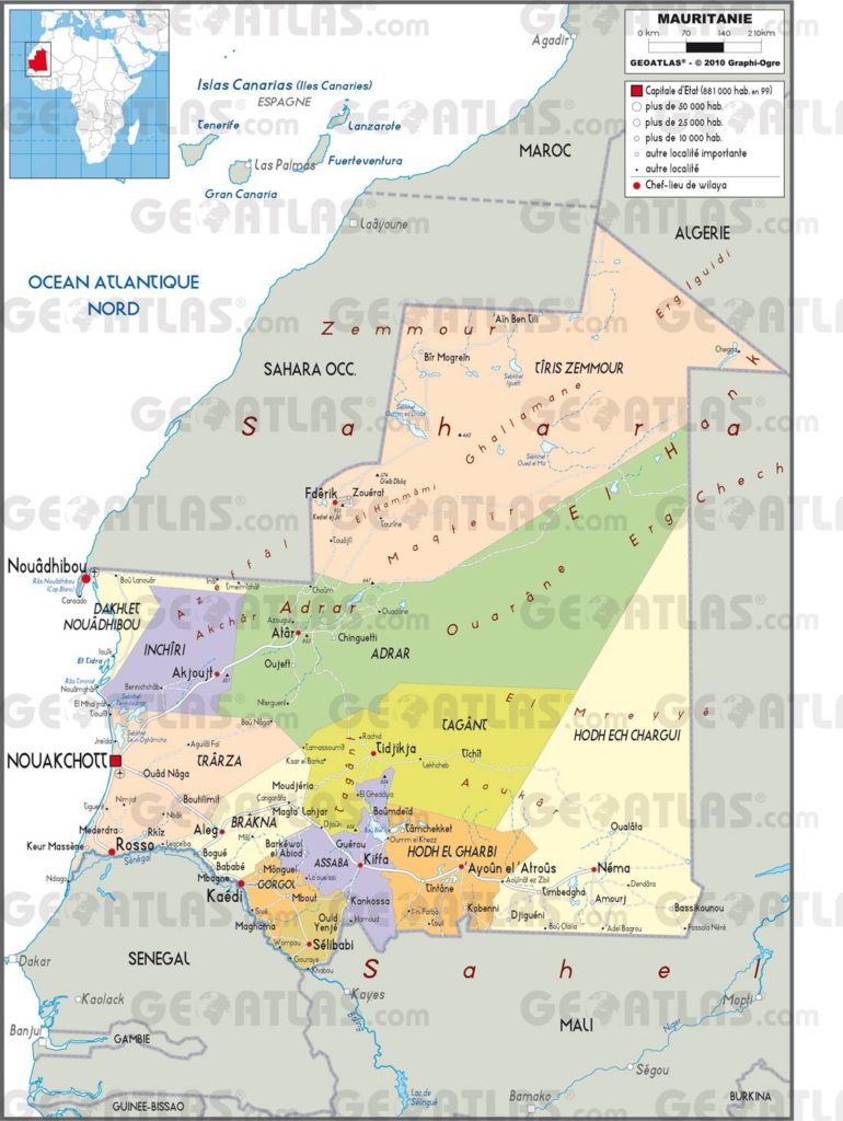 Carte administrative de la Mauritanie Carte administrative de la Mauritanie