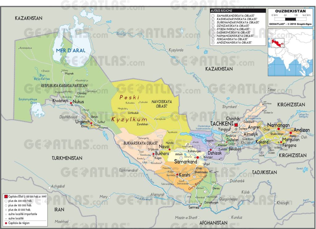 Carte administrative de l'Ouzbékistan Carte administrative de l'Ouzbékistan