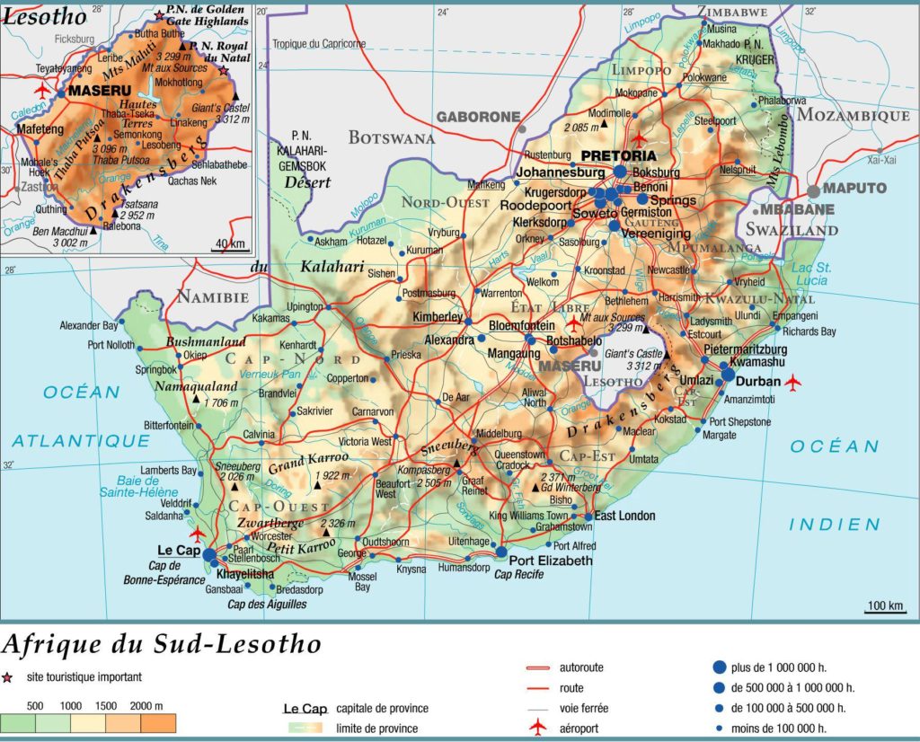 Carte géographique du Lesotho Carte géographique du Lesotho