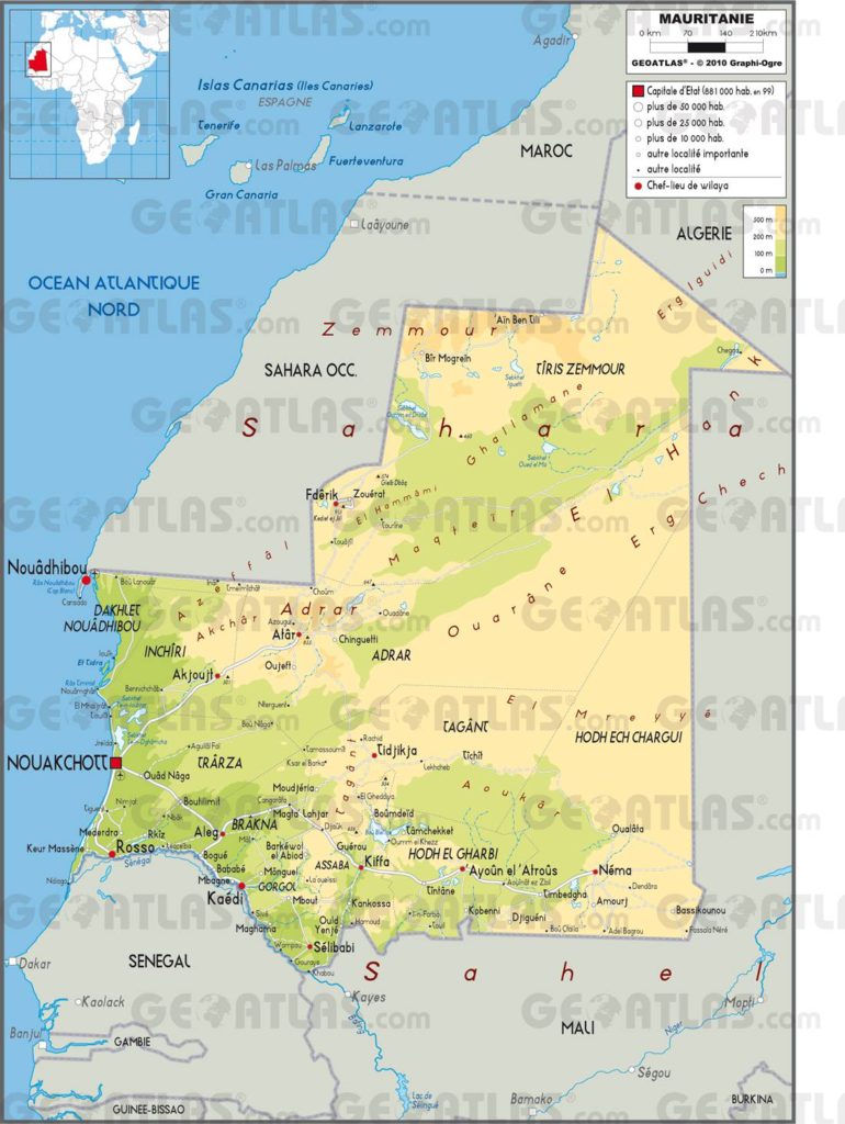 Carte géographique de la Mauritanie Carte géographique de la Mauritanie
