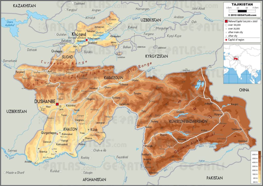 Carte géographique du Tadjikistan Carte géographique du Tadjikistan
