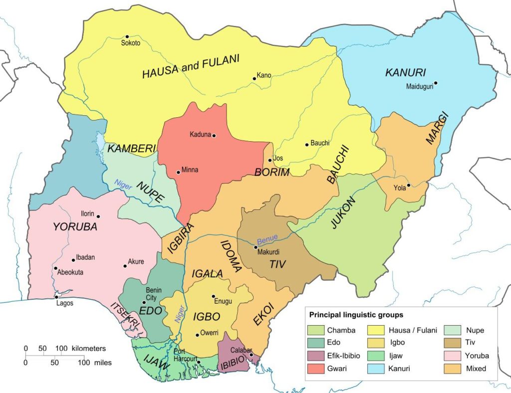 Carte des langues du Nigeria Carte des langues du Nigeria