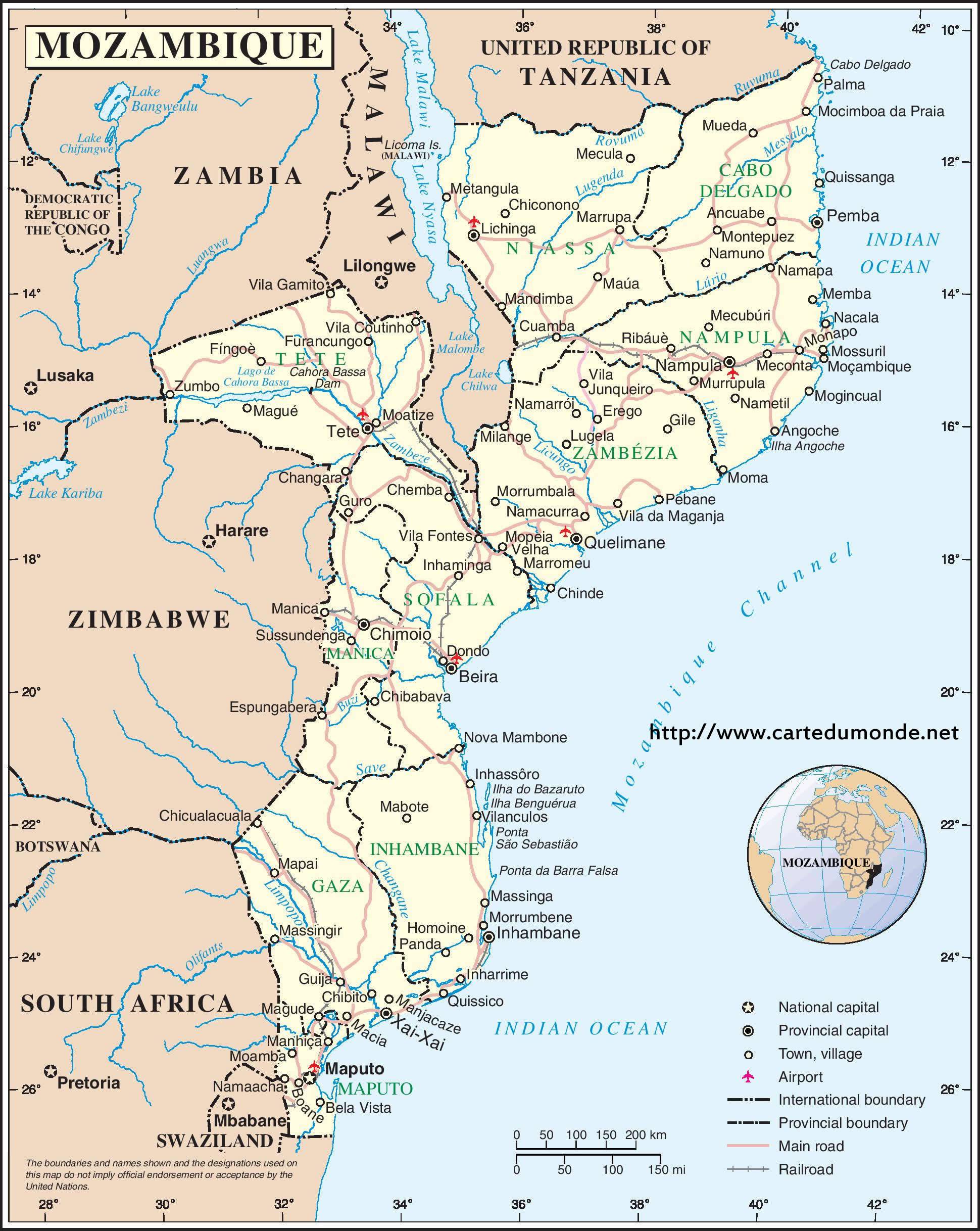 Carte du Mozambique - Plusieurs cartes du pays en Afrique