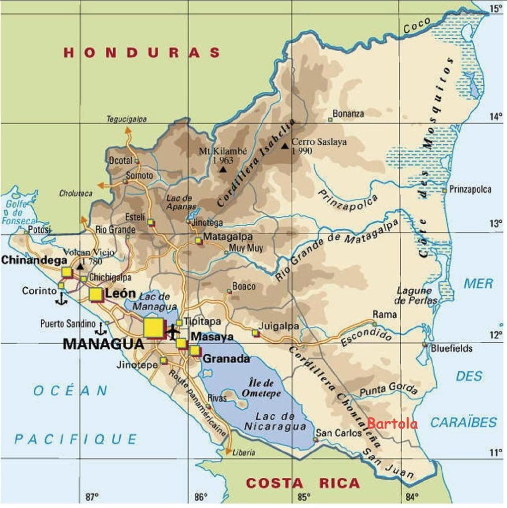 Carte politique du Nicaragua Carte politique du Nicaragua