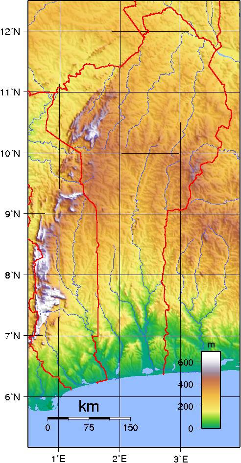 Carte du relief du Bénin Carte du relief du Bénin