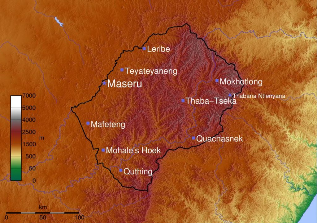 Carte du relief du Lesotho Carte du relief du Lesotho