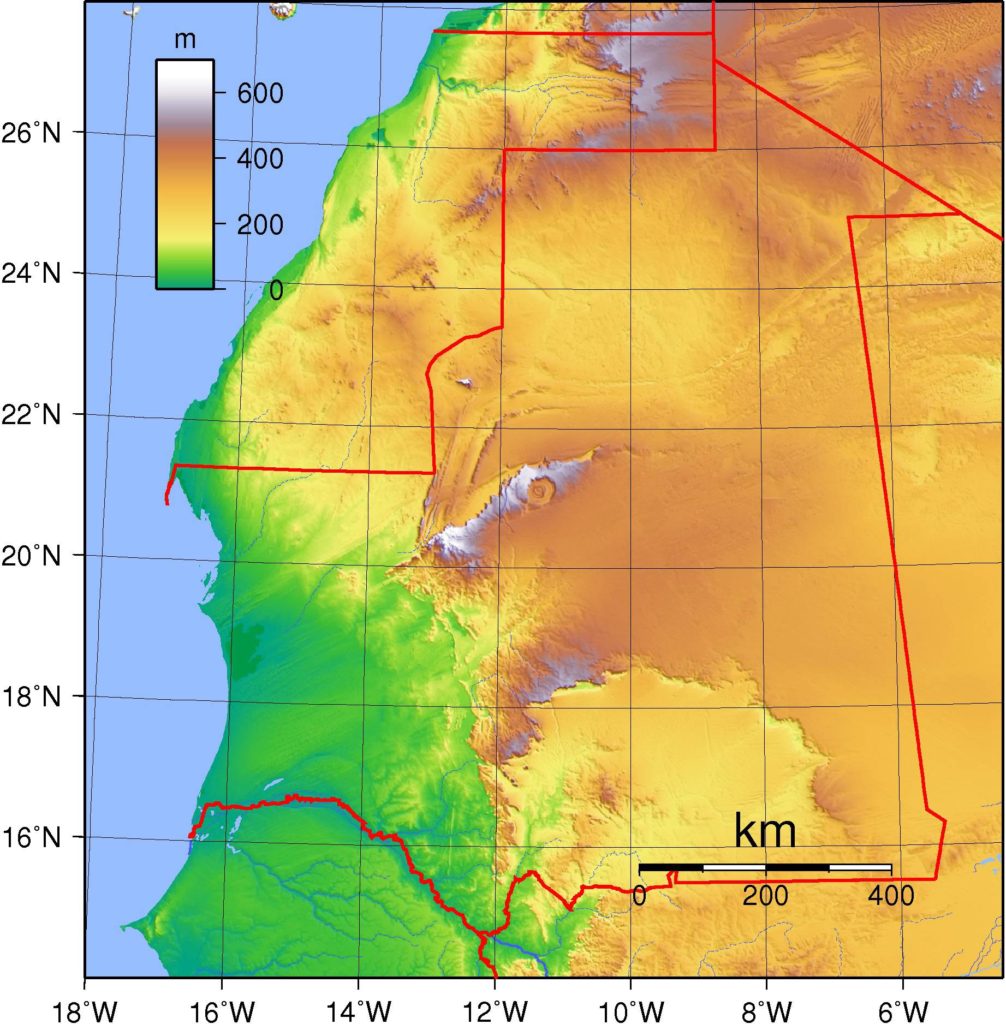 Carte des reliefs de la Mauritanie Carte des reliefs de la Mauritanie