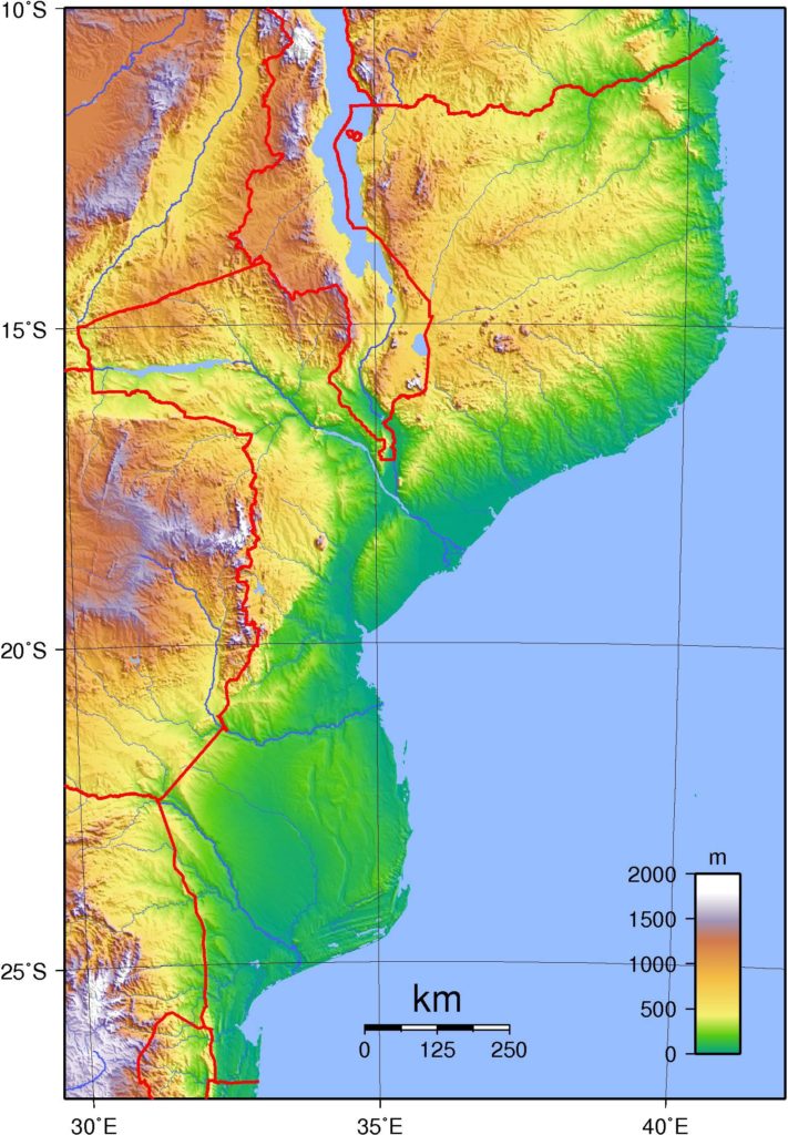 Carte du relief du Mozambique Carte du relief du Mozambique