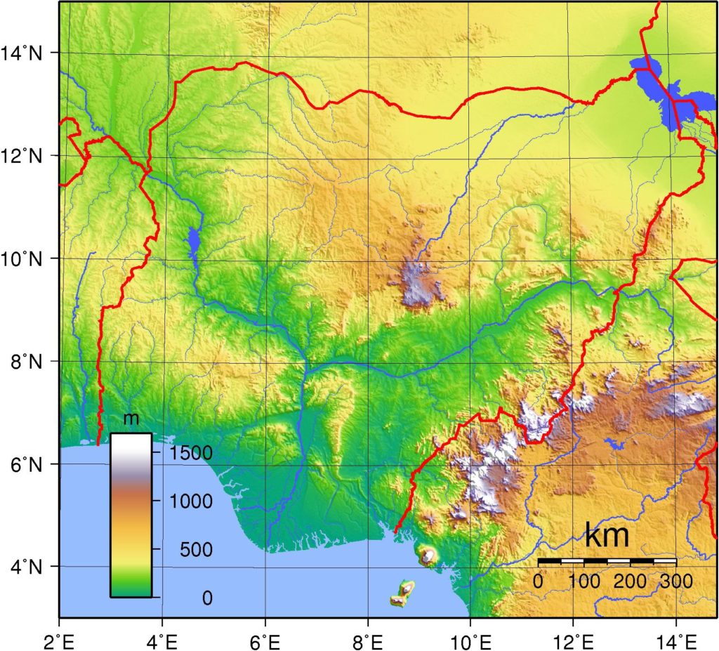Carte du relief du Nigeria Carte du relief du Nigeria