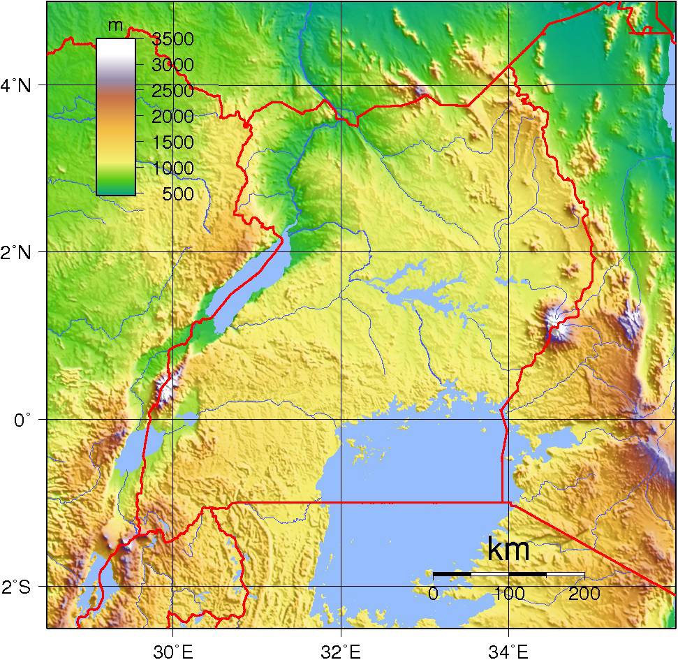 Carte du relief de l'Ouganda Carte du relief de l'Ouganda