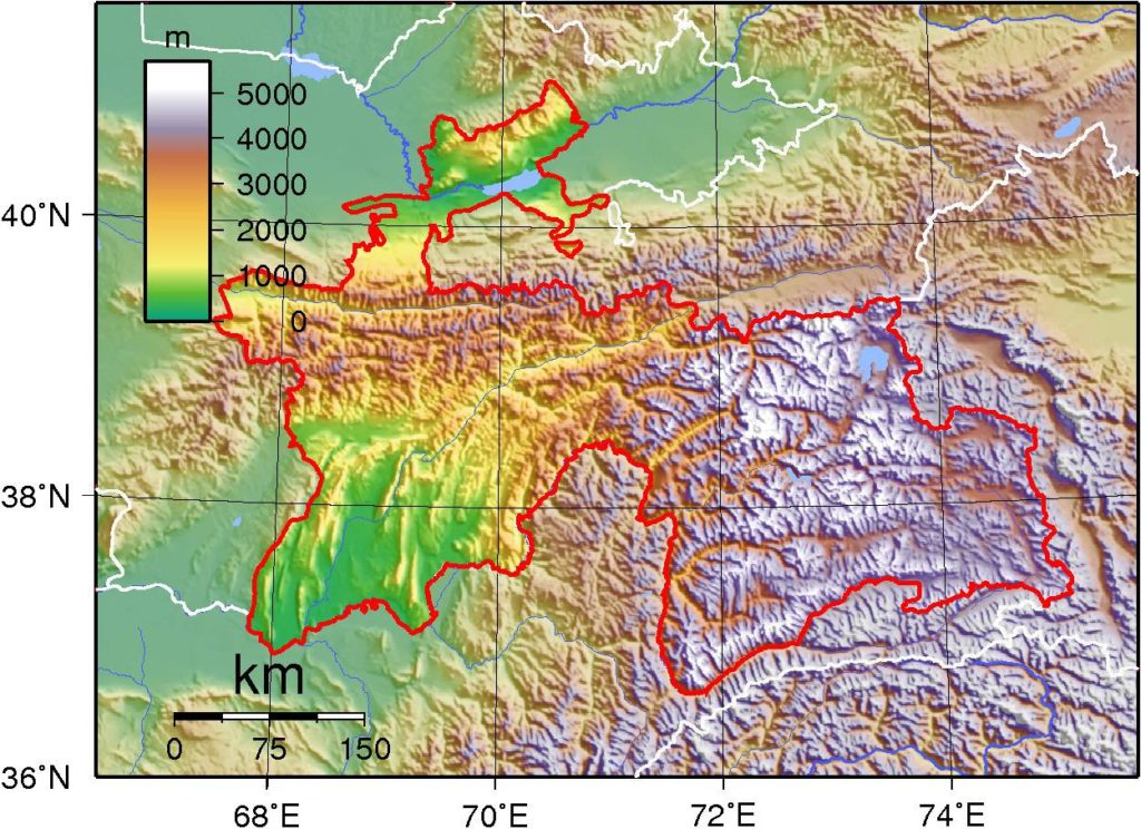 Carte du relief du Tadjikistan Carte du relief du Tadjikistan