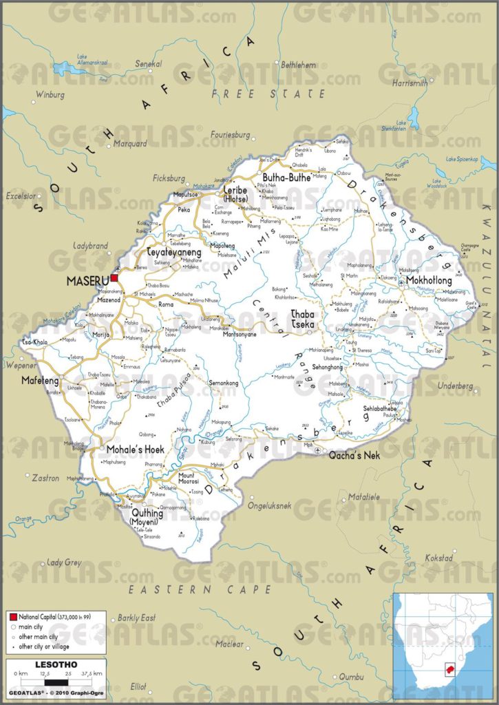 Carte routiére du Lesotho Carte routiére du Lesotho