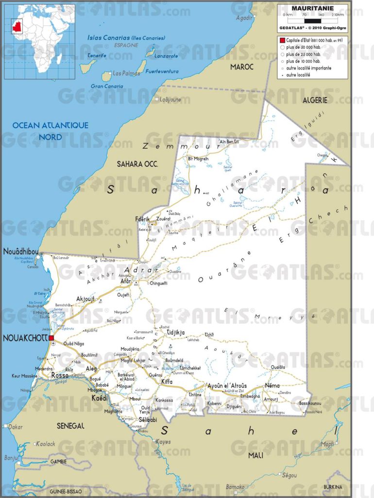 Carte routière de la Mauritanie Carte routière de la Mauritanie
