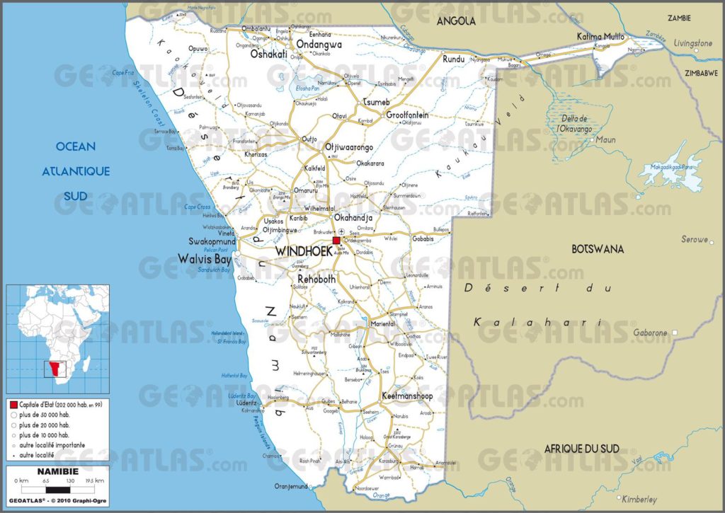 Carte routière de la Nambie Carte routière de la Nambie