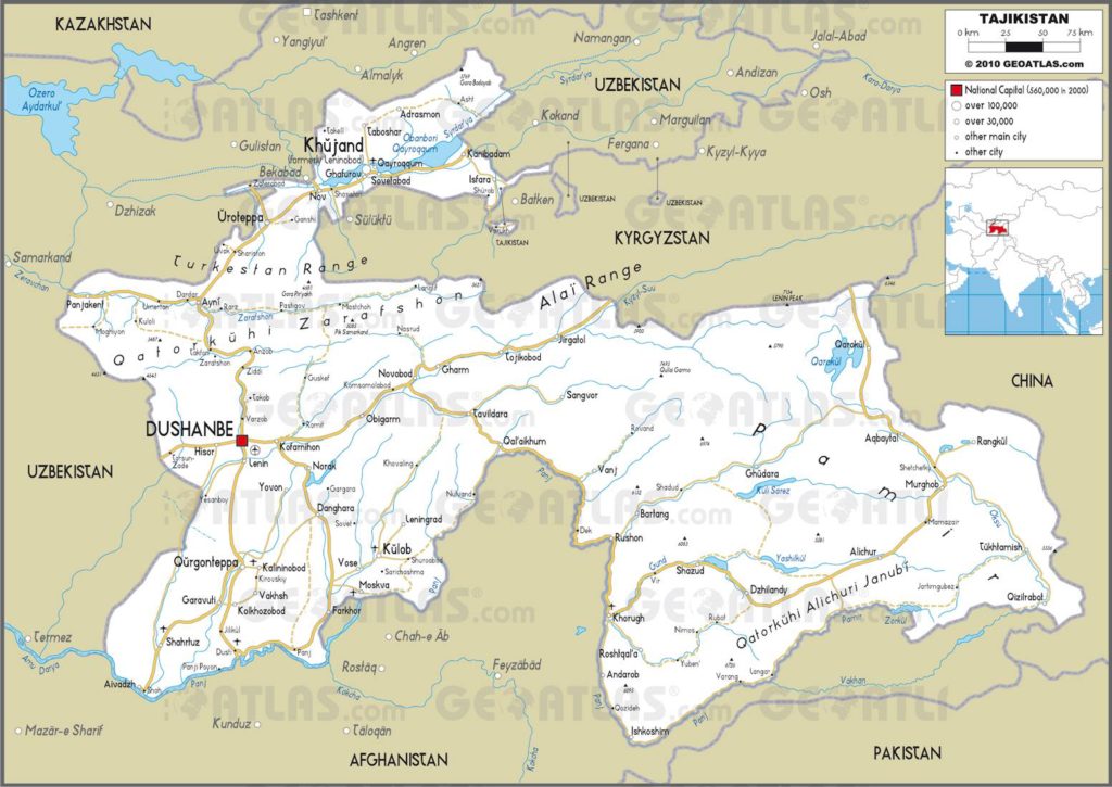 Carte routière du Tadjikistan Carte routière du Tadjikistan