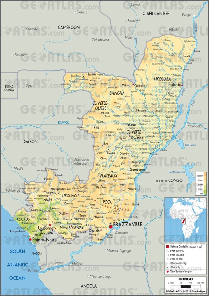 Carte géographique de la République du Congo Carte géographique de la République du Congo