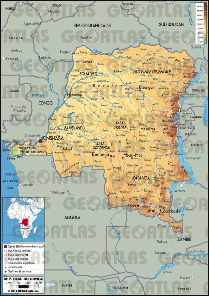Carte géographique de la République Démocratique du Congo Carte géographique de la République Démocratique du Congo
