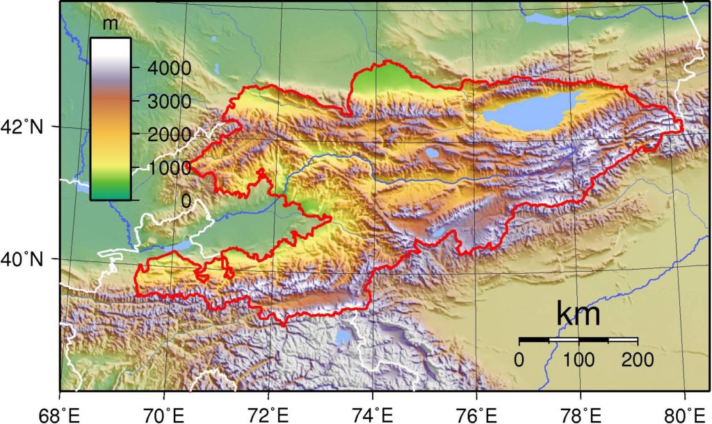 Carte du relief du Kirghizistan Carte du relief du Kirghizistan