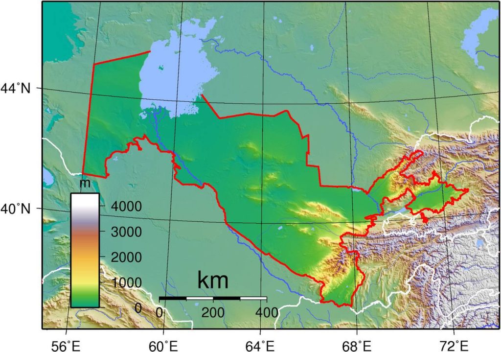 Carte du relief de l'Ouzbékistan Carte du relief de l'Ouzbékistan