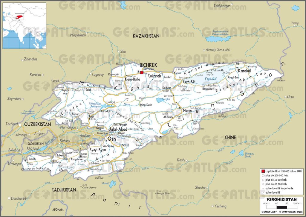 Carte routière du Kirghizistan Carte routière du Kirghizistan