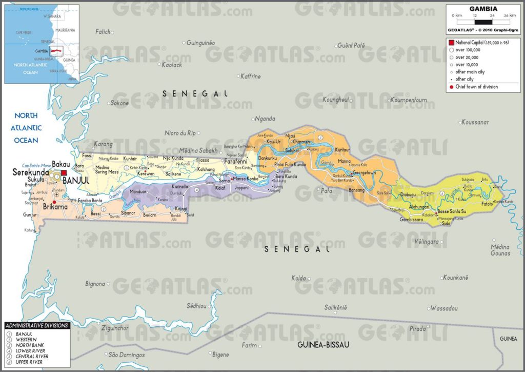 Carte administrative de la Gambie Carte administrative de la Gambie