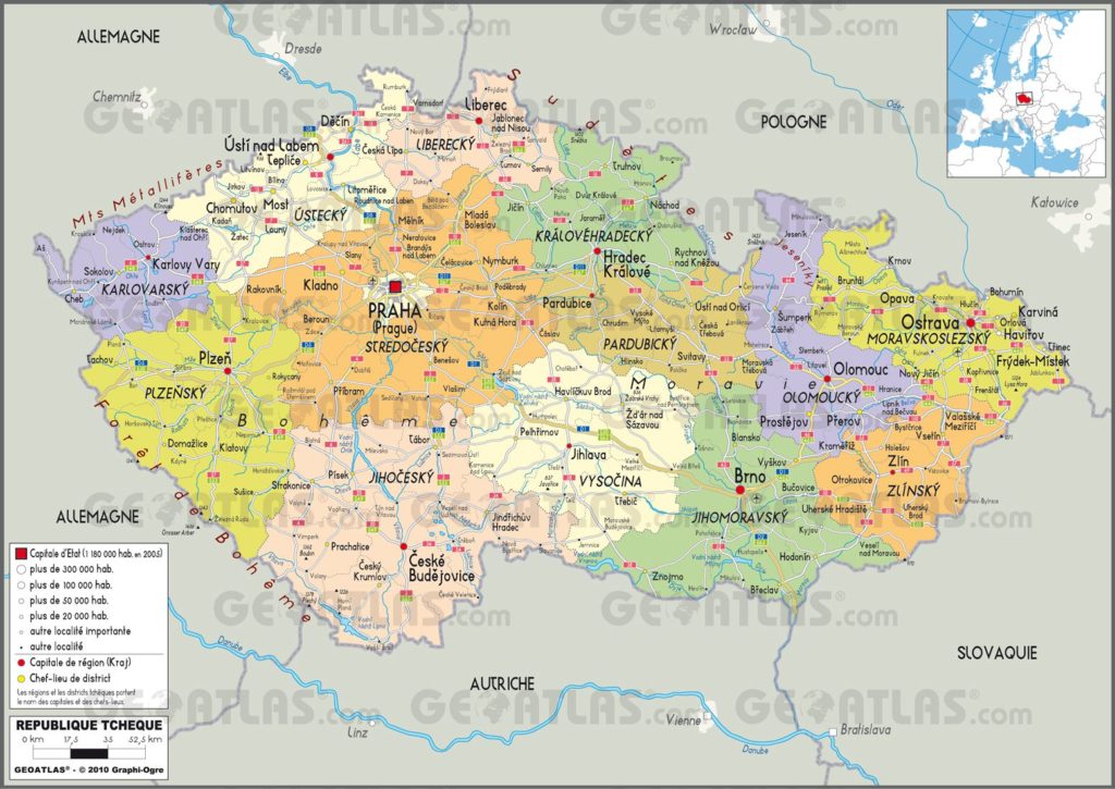 Carte administrative de la République tchèque Carte administrative de la République tchèque