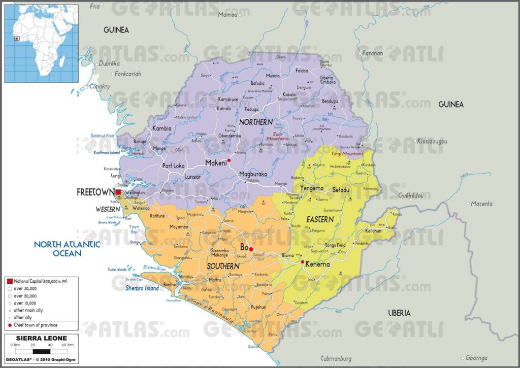 Carte administrative de la Sierra Leone Carte administrative de la Sierra Leone