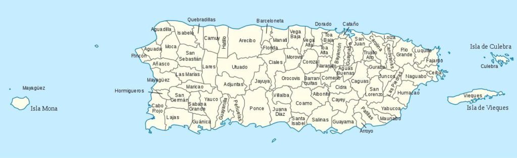 Carte des régions de Porto Rico Carte des régions de Porto Rico