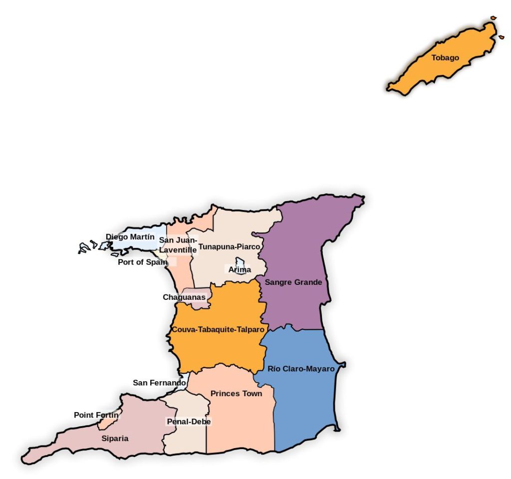 Carte des régions de Trinité-et-Tobago Carte des régions de Trinité-et-Tobago