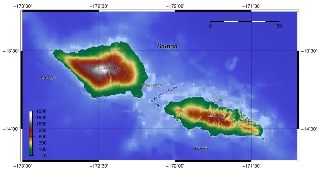Carte du relief des Samoa Carte du relief des Samoa