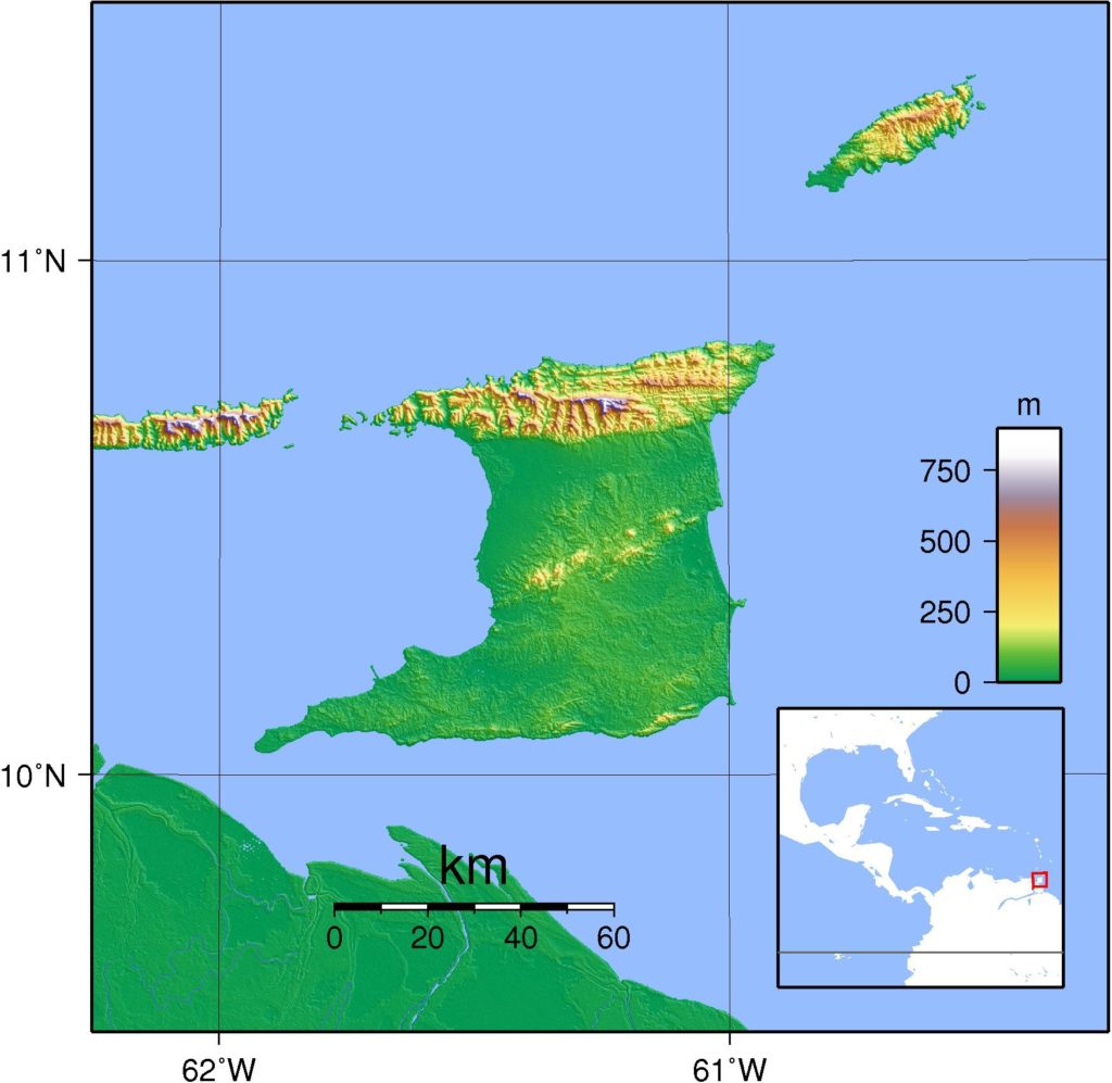 Carte du relief de Trinité-et-Tobago Carte du relief de Trinité-et-Tobago