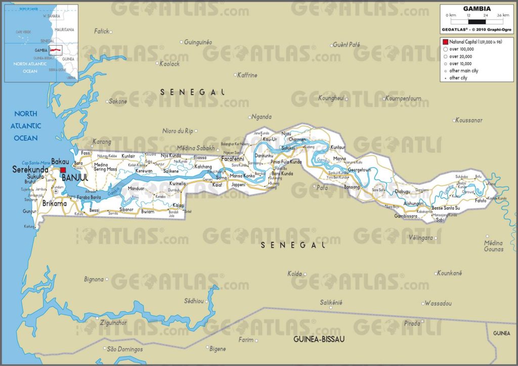 Carte routière de la Gambie Carte routière de la Gambie