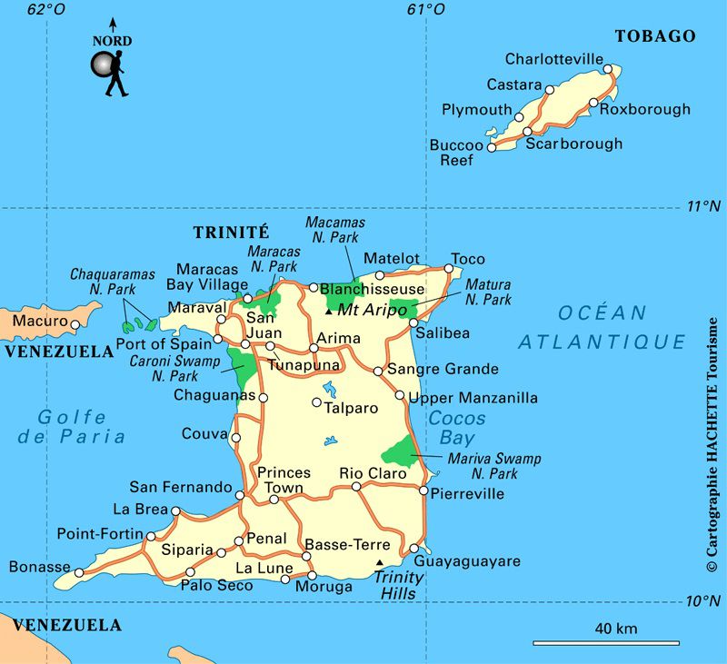 Carte touristique de Trinité-et-Tobago Carte touristique de Trinité-et-Tobago