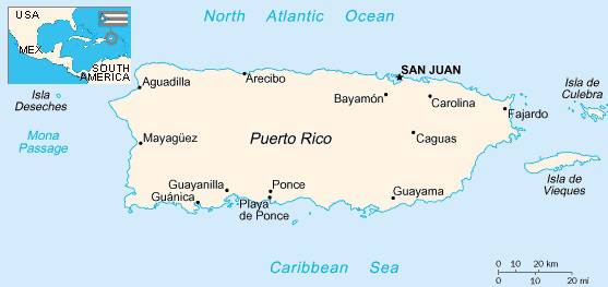 Carte des villes de Porto Rico Carte des villes de Porto Rico
