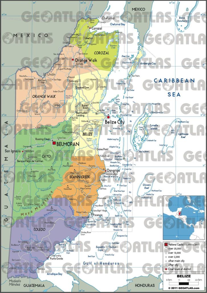 Carte administrative du Belize Carte administrative du Belize