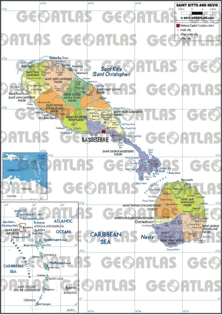 Carte administrative de Saint-Christophe-et-Niévès Carte administrative de Saint-Christophe-et-Niévès