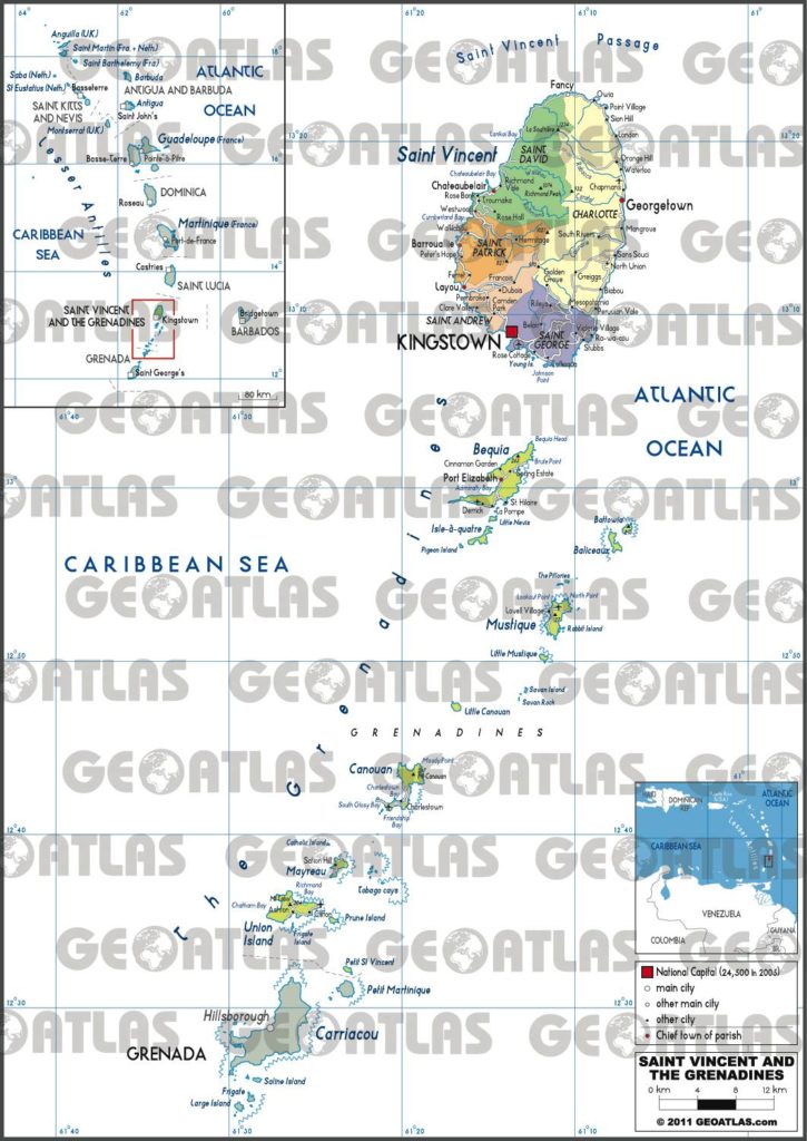 Carte administrative de Saint-Vincent-et-les-Grenadines Carte administrative de Saint-Vincent-et-les-Grenadines