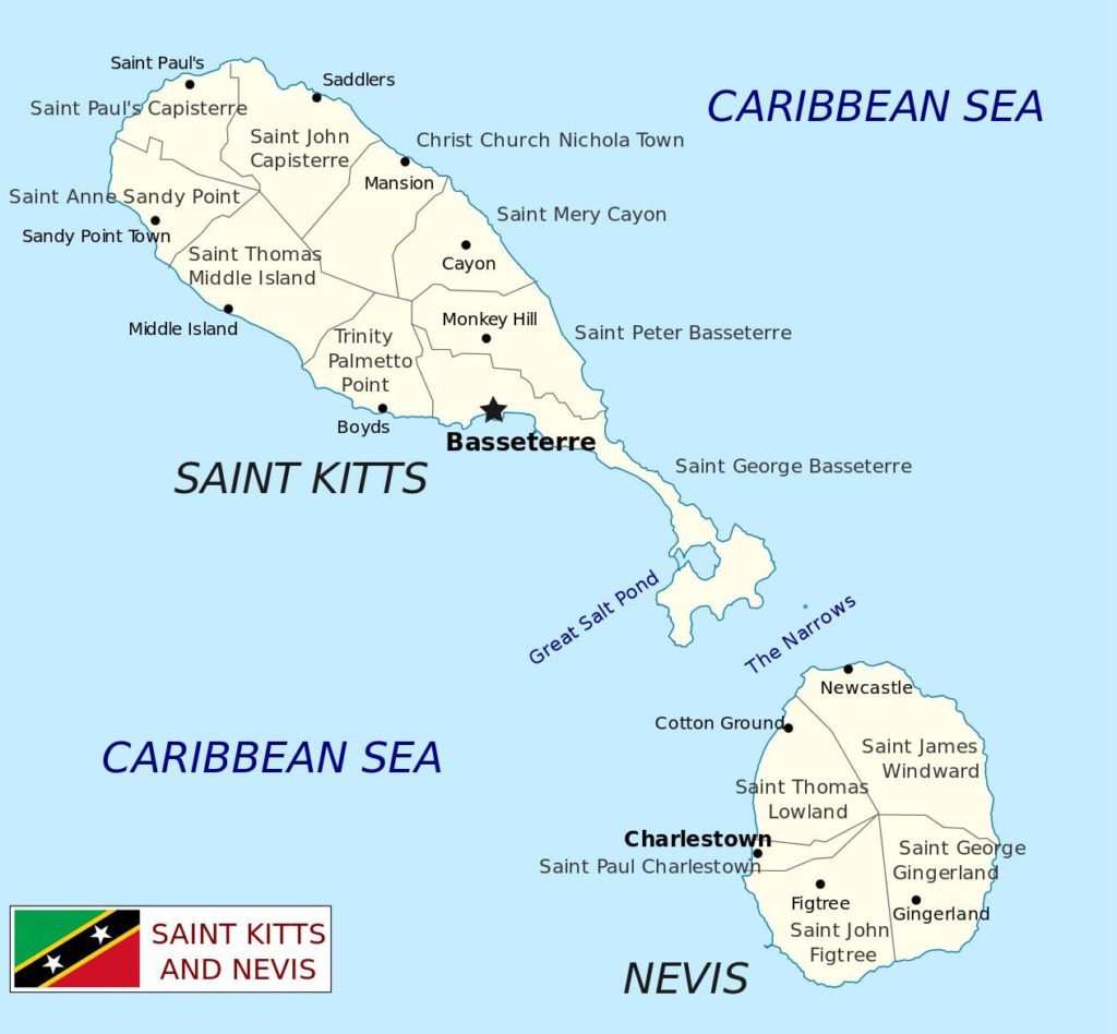 Carte des régions de Saint-Christophe-et-Niévès Carte des régions de Saint-Christophe-et-Niévès
