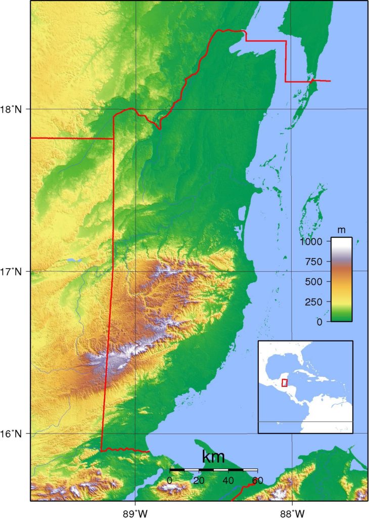 Carte du relief du Belize Carte du relief du Belize