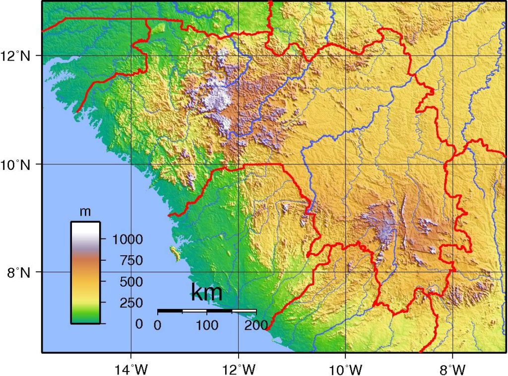 Carte du relief de la Guinée Carte du relief de la Guinée