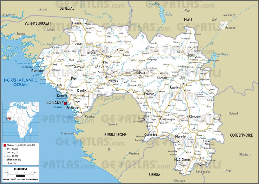 Carte routière de la Guinée Carte routière de la Guinée