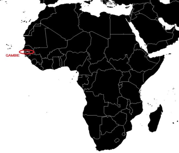 Gambie sur une carte Afrique