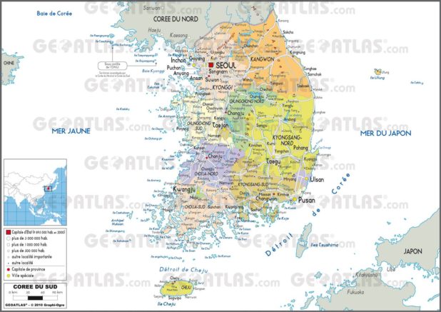 Carte administrative de la Corée du Sud Carte administrative de la Corée du Sud