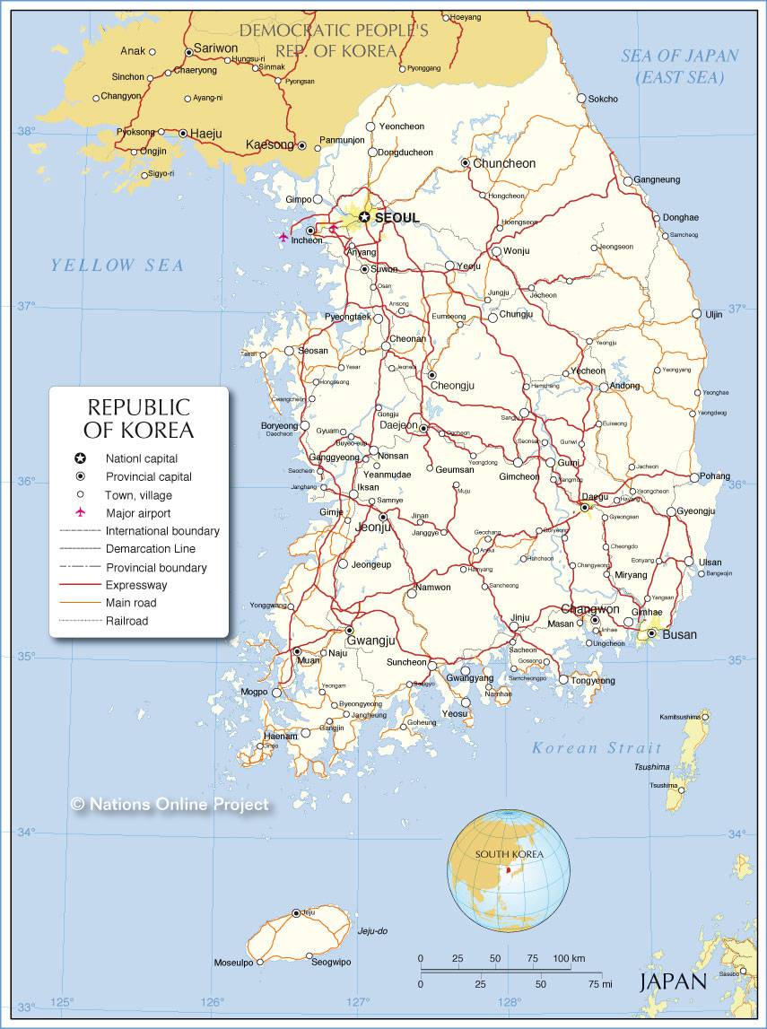 carte de la coree du sud