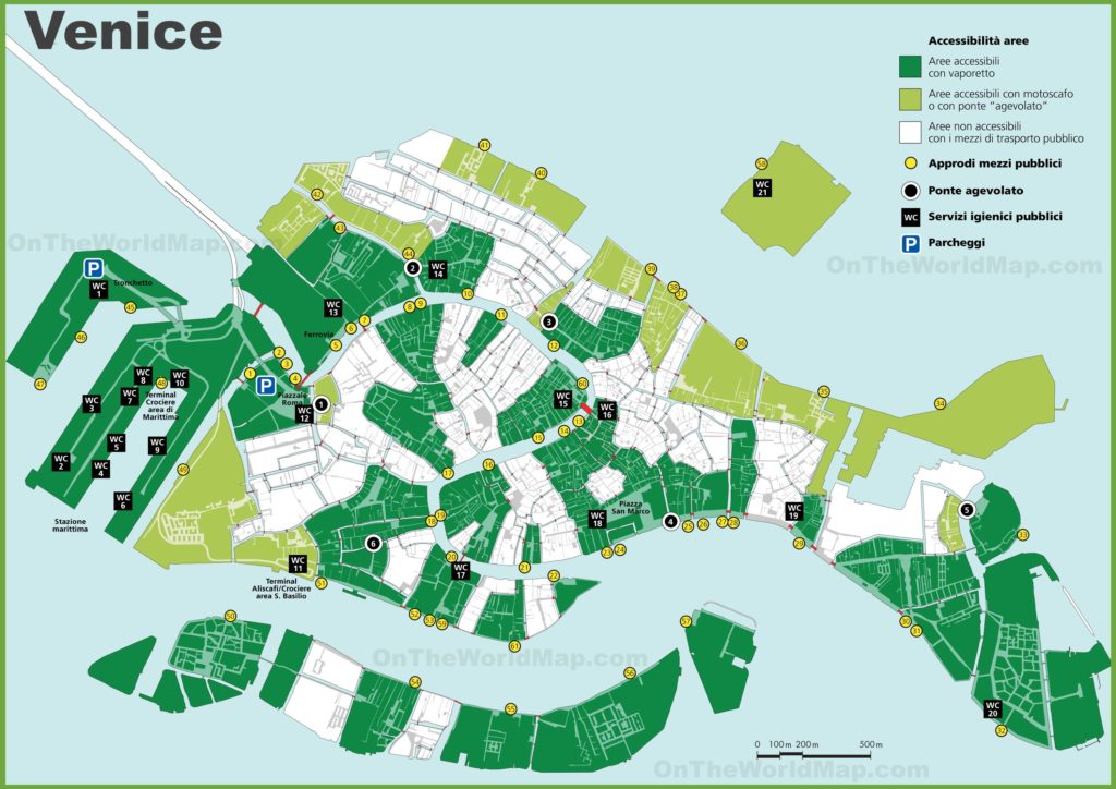 Carte des toilettes publiques à Venise Carte des toilettes publiques à Venise