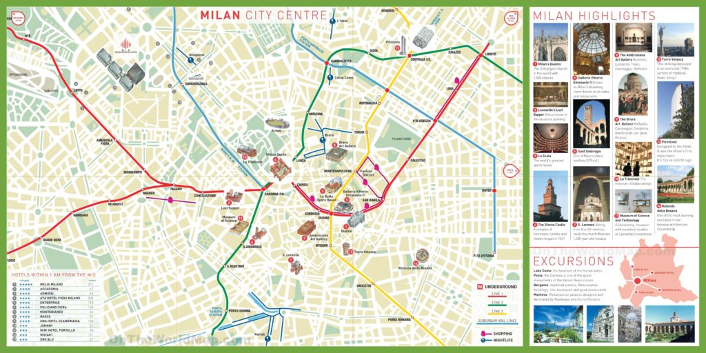 Carte touristique du centre-ville de Milan Carte touristique du centre-ville de Milan
