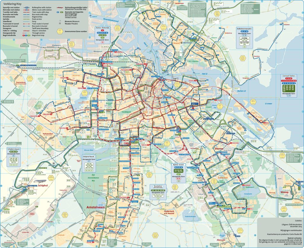 Carte des transports d'Amsterdam Carte des transports d'Amsterdam